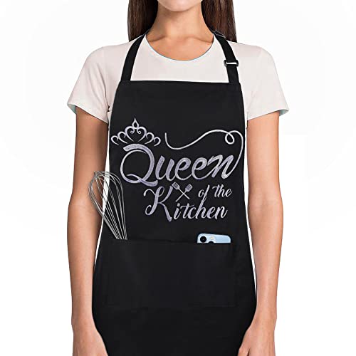 Aoomzoon Funny Aprons for Women with Pockets, Kitchen Cooking Grilling Bbq Cute Chef Apron, Mothers Day Birthday Gifts for Women (Black/Funny) - Image 1