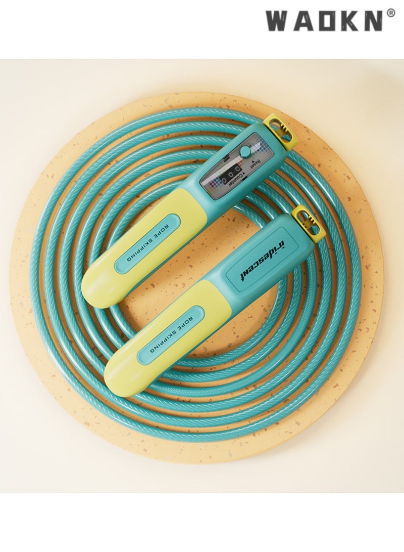 WAOKN Premium Aqua Blue Bearing Counting Steel Wire Jump Rope,High-Speed, Silent Bearing Design with Digital Counter, Ideal for Efficient Workouts and Monitoring Fitness Progress, Home,Gym  - Image 1