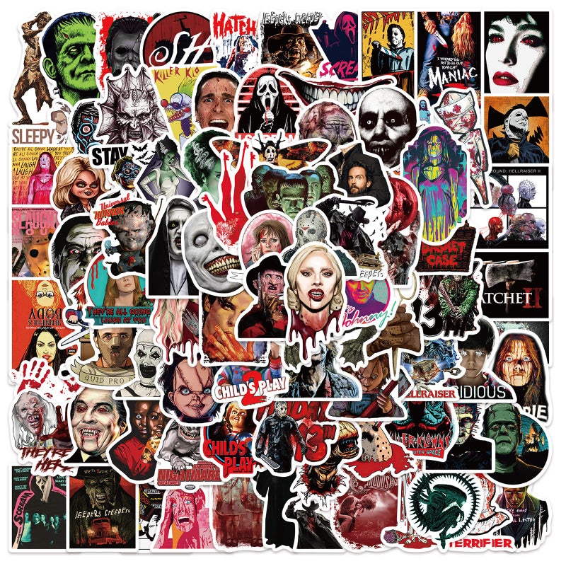 LCCZRY 100pcs Horror Movie Stickers Halloween Waterproof Sticker Decals Water Bottle Skateboard Laptop Horror Stickers for Kids Teens Adults - Image 1