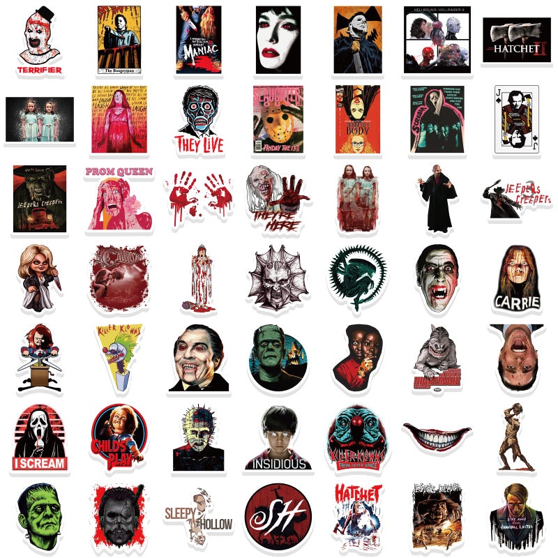 LCCZRY 100pcs Horror Movie Stickers Halloween Waterproof Sticker Decals Water Bottle Skateboard Laptop Horror Stickers for Kids Teens Adults - Image 5