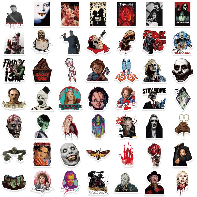 LCCZRY 100pcs Horror Movie Stickers Halloween Waterproof Sticker Decals Water Bottle Skateboard Laptop Horror Stickers for Kids Teens Adults - Image 4