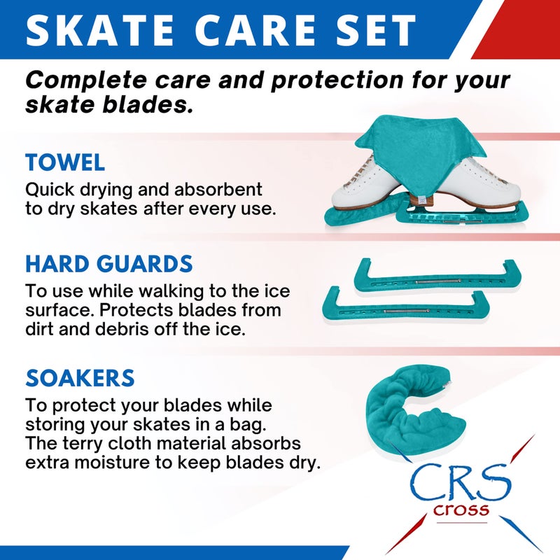Crs Cross Skate Guards  Soakers And Towel Gift Set - Ice Skating Guards And Soft Skate Blade Covers For Figure Skating Or Hockey (Triple Teal  Large) - Image 3