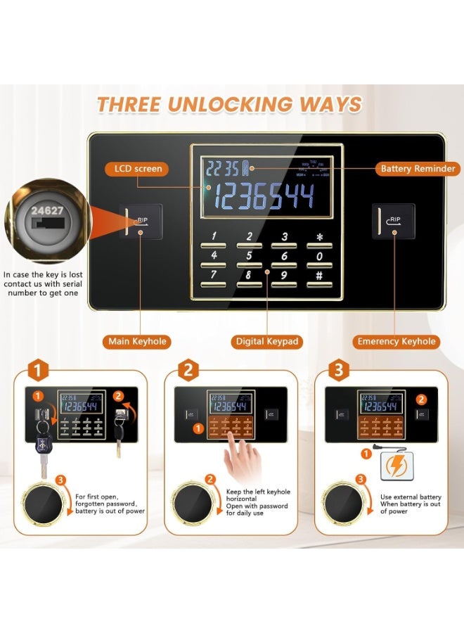 TAPIT Safe Box Home Safe Box Fireproof Waterproof Heavy Duty Fire Proof Safe Boxes for Home Use Removable Inner Cabinet and Shelf Anti-Theft Digital Safe Box for Home Office Hotel 50x38x31cm - Image 5