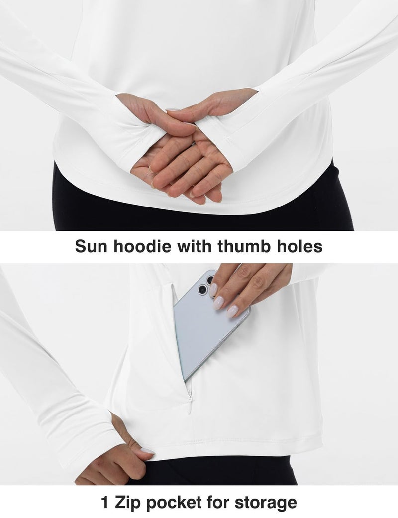 TBMPOY Womens Long Sleeve Hoodie UPF 50+ Sun Protection Shirt Fishing Hiking Outdoor UV Shirt Lightweight White L - Image 4