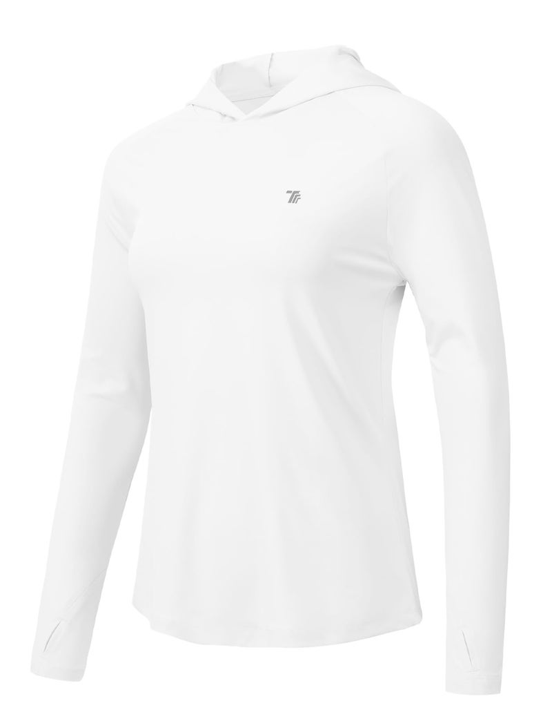 TBMPOY Womens Long Sleeve Hoodie UPF 50+ Sun Protection Shirt Fishing Hiking Outdoor UV Shirt Lightweight White L - Image 1