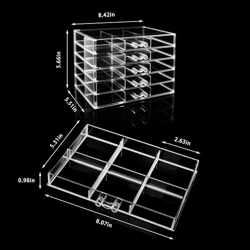 Euedue Clear Acrylic Jewelry Storage Box, Earring Jewelry Organizer with 5 Drawers, 5-Layer Jewelry Box for Women, Earrings Display Holder for Ring Bracelet Necklace, 30 Grids Compartment Storage Box - Image 2