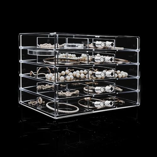 Euedue Clear Acrylic Jewelry Storage Box, Earring Jewelry Organizer with 5 Drawers, 5-Layer Jewelry Box for Women, Earrings Display Holder for Ring Bracelet Necklace, 30 Grids Compartment Storage Box - Image 5
