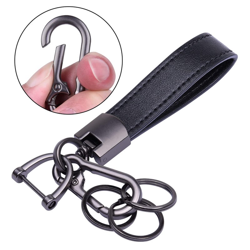 Wisdompro Genuine Leather Car Keychain, Universal Key Fob Keychain Leather Key Chain Holder for Men and Women, 360 Degree Rotatable, with Anti-lost D-ring, 3 Keyrings - Black (Carabiner Clip) - Image 5