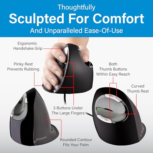 Evoluent – Inventor of The Vertical Mouse – VMDL Ergonomic Vertical Mouse Right Hand Large Wired USB, Sculpted for Comfort, Reduces Wrist Strain, 4 Speeds, 6 Customizable Buttons in Windows - Image 5