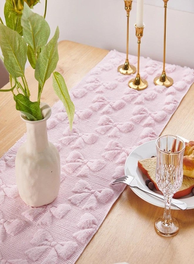 NAPEARL Velvet Table Runners Coquette Aesthetic Cute Dresser Scarf Faux Fur Soft Plush Faux Table Runners for Preppy Room Decor Bedroom Sofa Couch Bow - Image 3