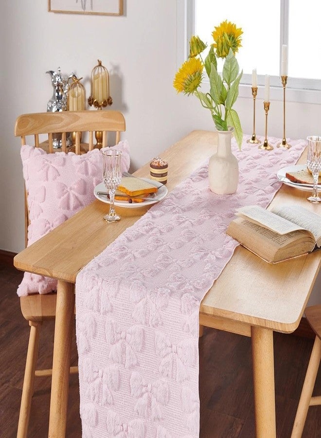 NAPEARL Velvet Table Runners Coquette Aesthetic Cute Dresser Scarf Faux Fur Soft Plush Faux Table Runners for Preppy Room Decor Bedroom Sofa Couch Bow - Image 1
