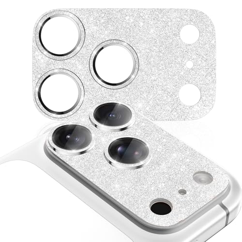 CloudValley for iPhone 17 Pro Max Camera Lens Protector Glitter - Bling Camera Cover with 9H [Anti-Scratch & Easy Install], Metal Ring Decoration Accessories, Glitter Silver - Image 1