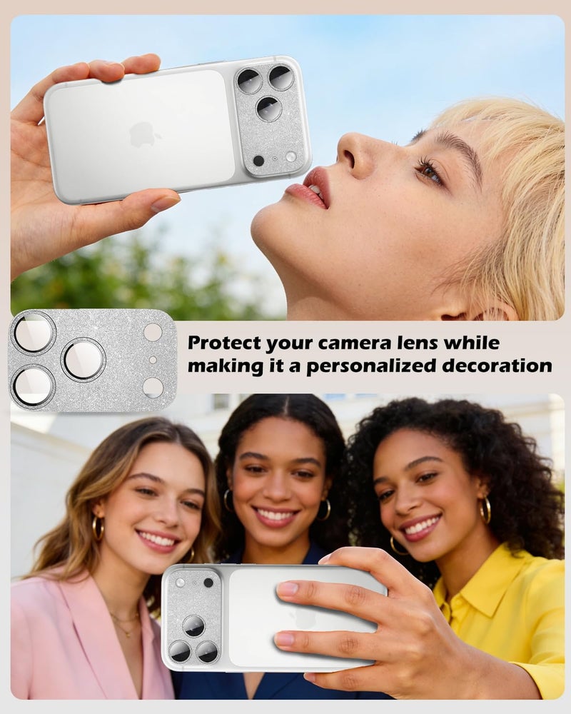 CloudValley for iPhone 17 Pro Max Camera Lens Protector Glitter - Bling Camera Cover with 9H [Anti-Scratch & Easy Install], Metal Ring Decoration Accessories, Glitter Silver - Image 2