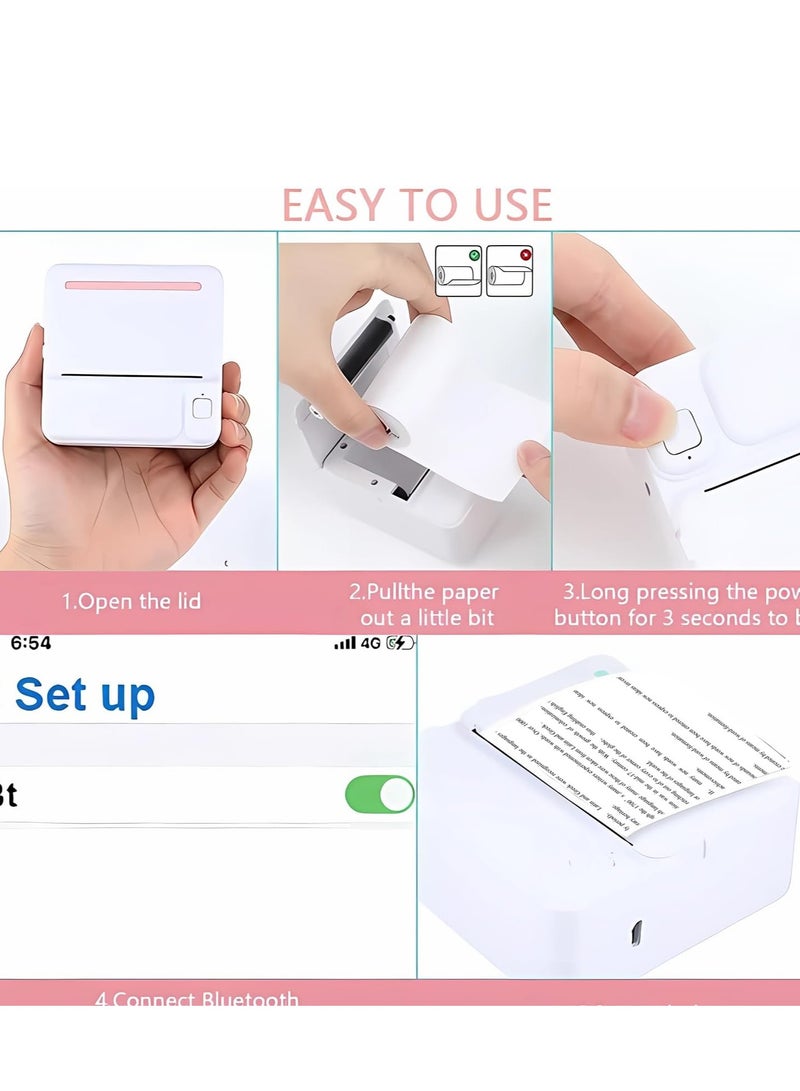 Mini Thermal Printer Bluetooth Pocket Printer Portable Inkless Sticker Printer for Notes/Lists/Label/Memo/Scrapbook, Photos Compatible with iPhone iOS  Android or Tablet (with 6 Roll Paper) - Image 4