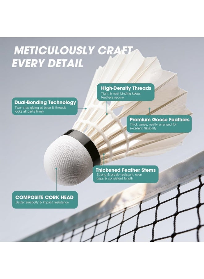 Trendify 12 Pack Goose Feather Badminton Shuttlecocks, High Speed Badminton Birdies with Durable Cork Head, Stable Flight Shuttle Balls for Indoor Outdoor Training, Practice, Backyard Games & Professional Play - Image 3