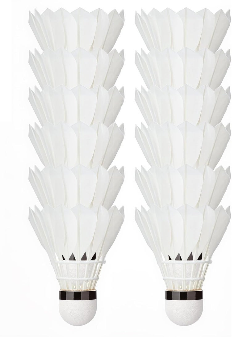 Trendify 12 Pack Goose Feather Badminton Shuttlecocks, High Speed Badminton Birdies with Durable Cork Head, Stable Flight Shuttle Balls for Indoor Outdoor Training, Practice, Backyard Games & Professional Play - Image 1