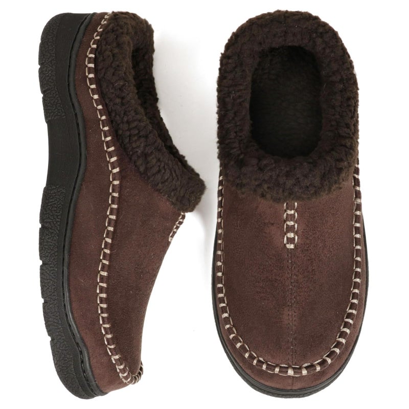 Zigzagger Men's Slip On Moccasin Slippers, Indoor/Outdoor Warm Fuzzy Comfy House Shoes, Fluffy Wide Loafer Slippers,Lamb Coffee, 11-12 D(M) US - Image 1