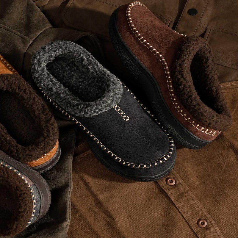 Zigzagger Men's Slip On Moccasin Slippers, Indoor/Outdoor Warm Fuzzy Comfy House Shoes, Fluffy Wide Loafer Slippers,Lamb Coffee, 11-12 D(M) US - Image 2