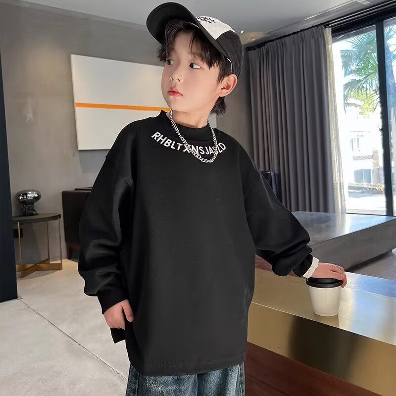 Boys' Long-Sleeve T-Shirt Children'S Spring Top For Older Kids Stylish Trendy Base Shirt