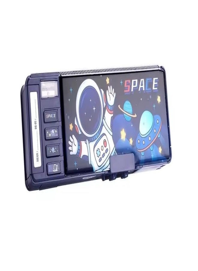 Teksbar Space Astronaut Compass Box with Magnetic & Password Lock | Multifunctional Pencil Box for Boys & Girls | Durable Stationery Case for School & Return Gifts - Blue - Image 1