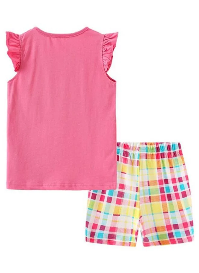YUNIQEE Pink Crew Neck Cap Sleeve Printed Tshirt & Shorts