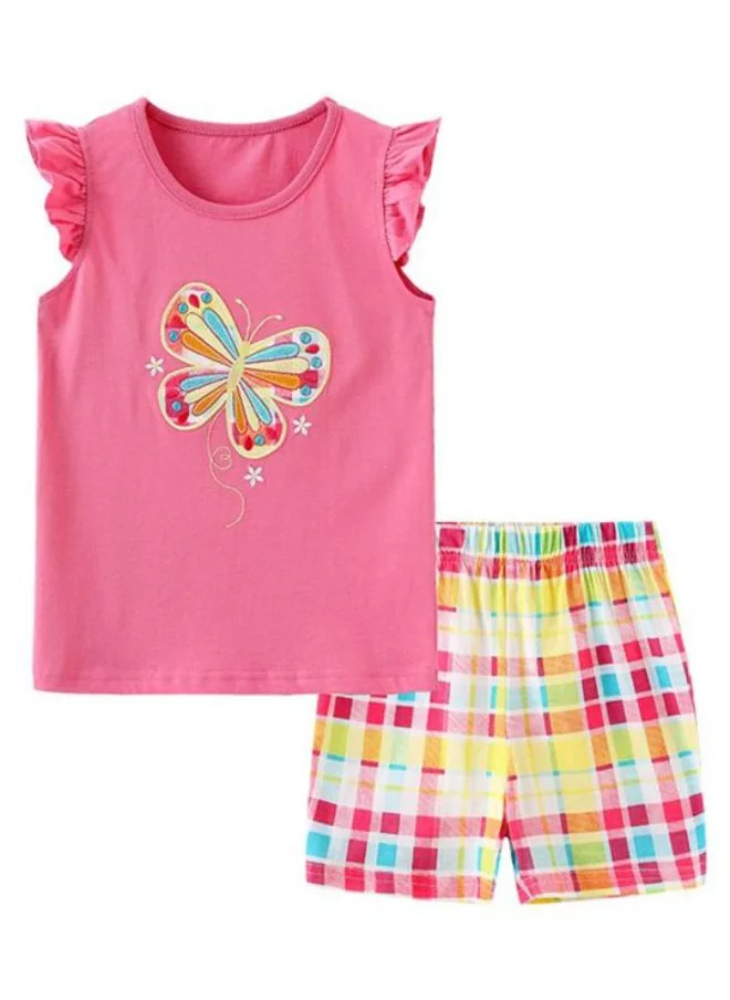 YUNIQEE Pink Crew Neck Cap Sleeve Printed Tshirt & Shorts