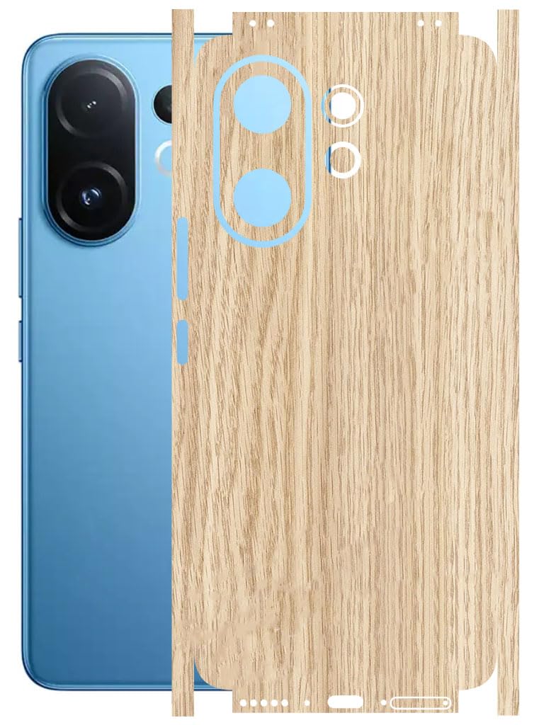 AtOdds حماية شاشة خلفية كاملة للجسم - ملصق جلد بتصميم خشبي لجهاز VIVO T4 PRO (5G) | لمسة نهائية مقاومة للخدوش (تصميم - خشب فاتح) - Image 1