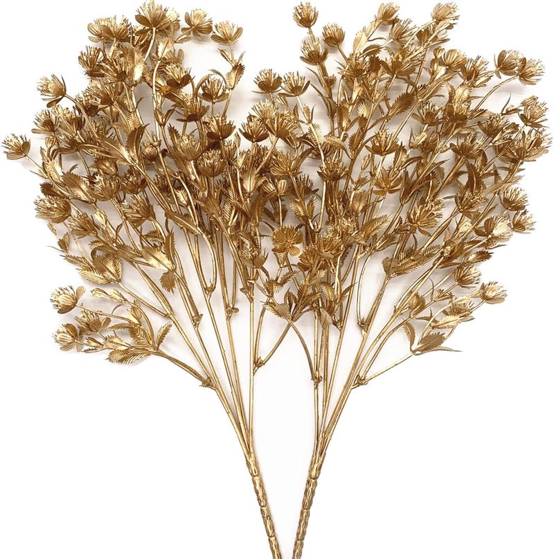 LOVENIMEN Artificial Golden Babysbreath Plants, Fake Baby Breath Plant - Gold 2 Pack, Plastic Gypsophila Flower Bushes Faux Shrubs Indoor Outdoor Planter Vase Filler Home Garden Decor for Christmas Decoration - Image 1