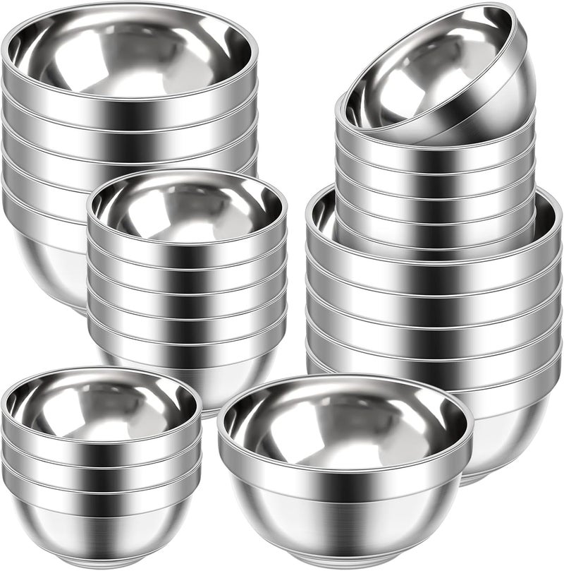 Mimorou طقم 20 وعاء من الفولاذ المقاوم للصدأ 304 سعة 13 أونصة 20 أونصة مزدوج الجدران معزول خفيف الوزن متعدد الاستخدامات لأطباق العشاء للأطفال للآيس كريم والحبوب والوجبات الخفيفة - Image 1