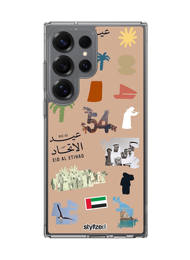 Stylizedd Classic Clear Compatible With Samsung Galaxy S25 Ultra , Hybrid Soft Case Flexible Edges Anti Drop TPU PC Gel Thin Transparent Cover - Eid Al Etihad 54th UAE National Day, Brown - Image 1