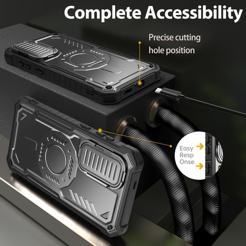 FITO for Samsung Galaxy A15 Case with Screen Protector, Military Grade Shockproof Phone Case with Camera Cover and Kickstand (Black) - Image 2