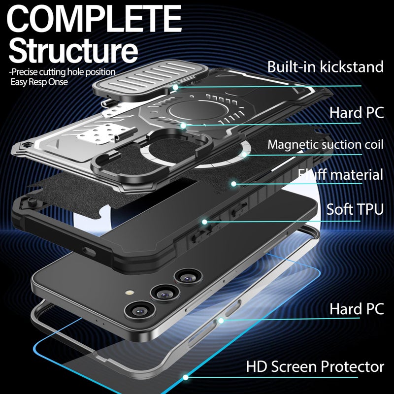 FITO for Samsung Galaxy A15 Case with Screen Protector, Military Grade Shockproof Phone Case with Camera Cover and Kickstand (Black) - Image 4