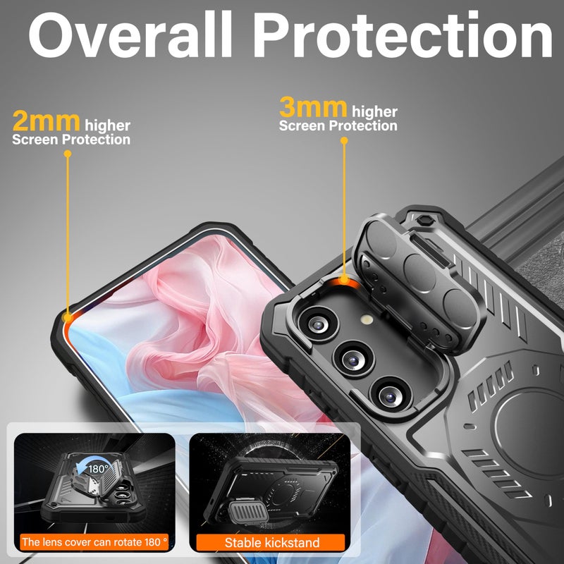 FITO for Samsung Galaxy A15 Case with Screen Protector, Military Grade Shockproof Phone Case with Camera Cover and Kickstand (Black) - Image 3