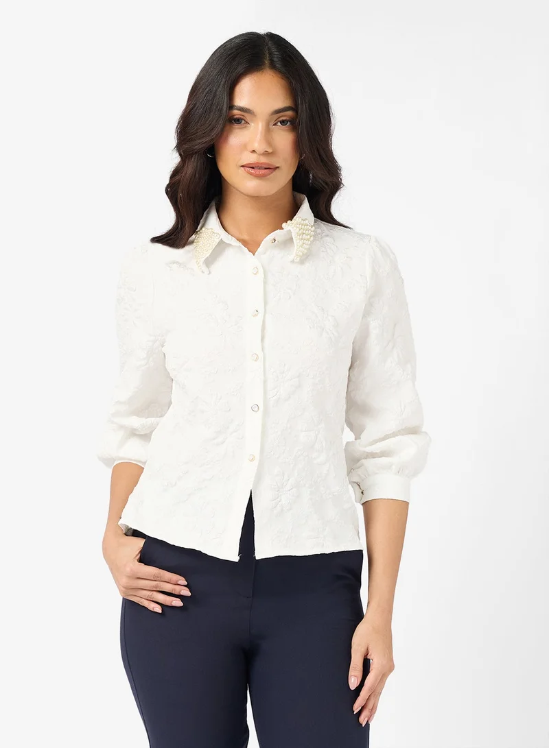 ELLA Button Down Shirt With Embellished Collar
