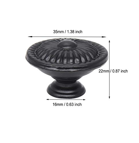binifiMux 6-Pack 1.4 Inches Black Vintage Flower Cabinet Drawer Pulls Knobs Flower Embossing for Dresser Cupboard Wardrobe Furniture - Image 2
