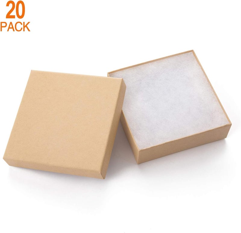 GEFTOL صناديق هدايا المجوهرات 20 عبوة 3.5x3.5x1 بوصة صناديق مجوهرات كرتونية، صناديق هدايا صغيرة للمجوهرات، الأقراط، القلائد، الأساور، الأساور اليدوية (بني) - Image 2