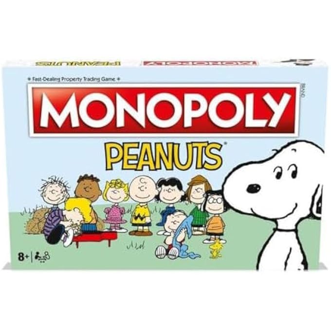 Winning Moves Peanuts Monopoly Board Game, Join Charlie Brown and advance to the Ice Cream Shop, Lucy's Football and Linus's Pumpkin Patch and trade your way to success, great gift for ages 8 plus