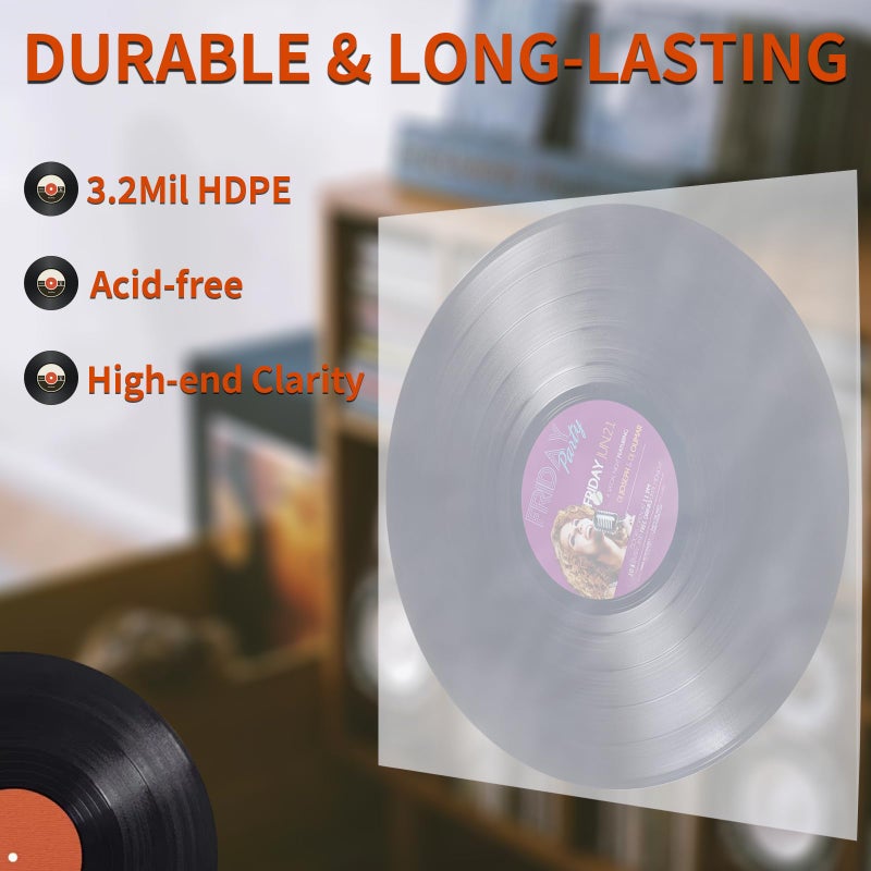 Coidea Vinyl Record Inner Sleeves, 30 Anti Static 12" LP Vinyl Inner Sleeves, Premium Protective Plastic Vinyl Sleeves Albums Covers for 33 RPM Record Protection Collection Storage Vinyl Lovers Gift - Image 3