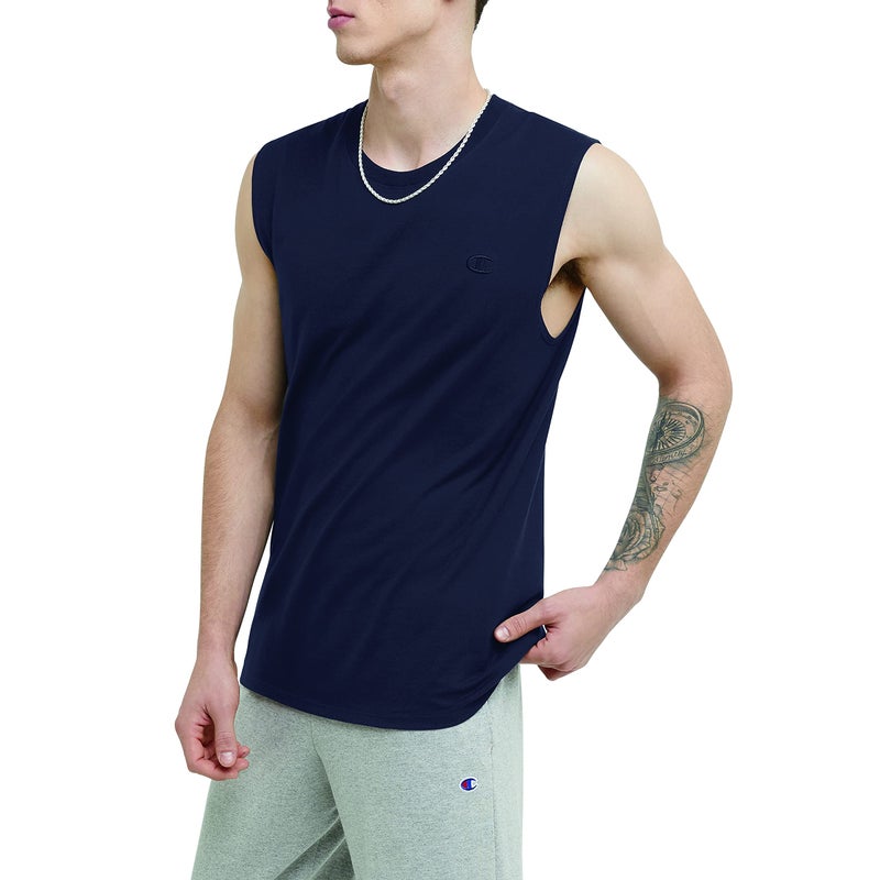Champion Mens Muscle Tank, Classic Graphic Tee, Sleeveless T-shirt For (Reg. Or Big & Tall), Navy, Large US - Image 4