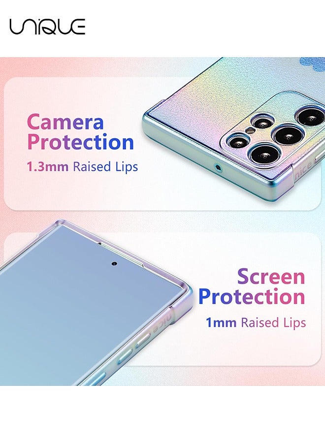 Unique Compatible with Samsung Galaxy S25 Ultra Case - Cute Luxruy Iridescent Case with Love Hearts Pattern - Plating Edge Camera Lens Protection Shockproof Phone Case for Women Girls - Blue - Image 4