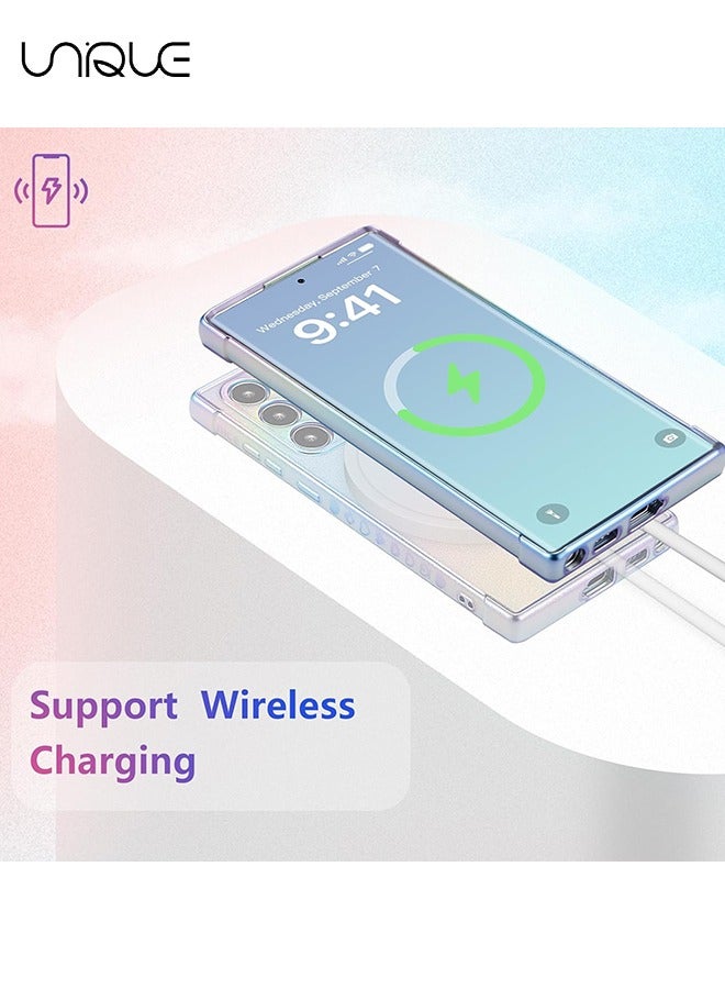 Unique Compatible with Samsung Galaxy S25 Ultra Case - Cute Luxruy Iridescent Case with Love Hearts Pattern - Plating Edge Camera Lens Protection Shockproof Phone Case for Women Girls - Blue - Image 5