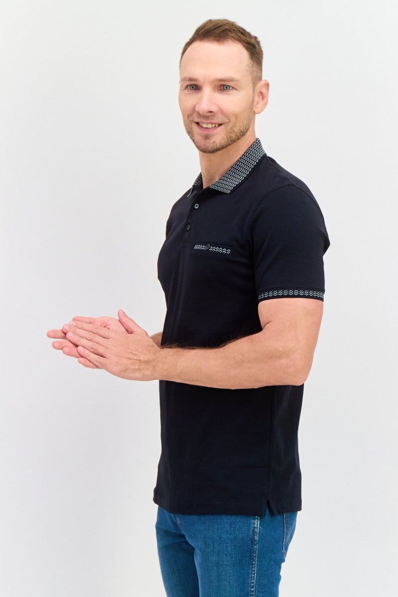 Men Regular Fit Solid Short Sleeves Polo Shirt, Navy