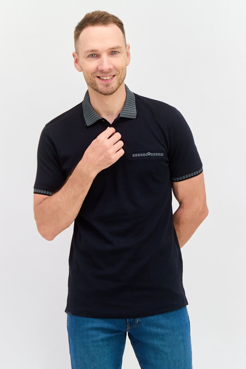 Men Regular Fit Solid Short Sleeves Polo Shirt, Navy