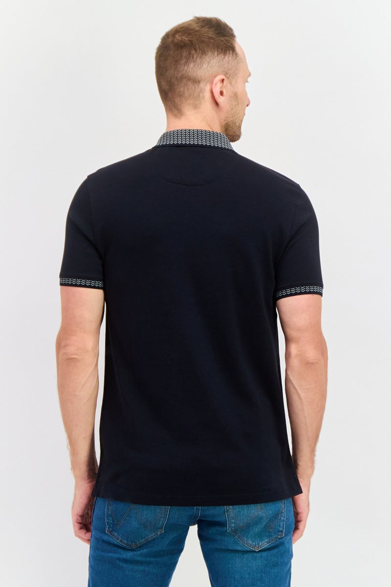 Men Regular Fit Solid Short Sleeves Polo Shirt, Navy