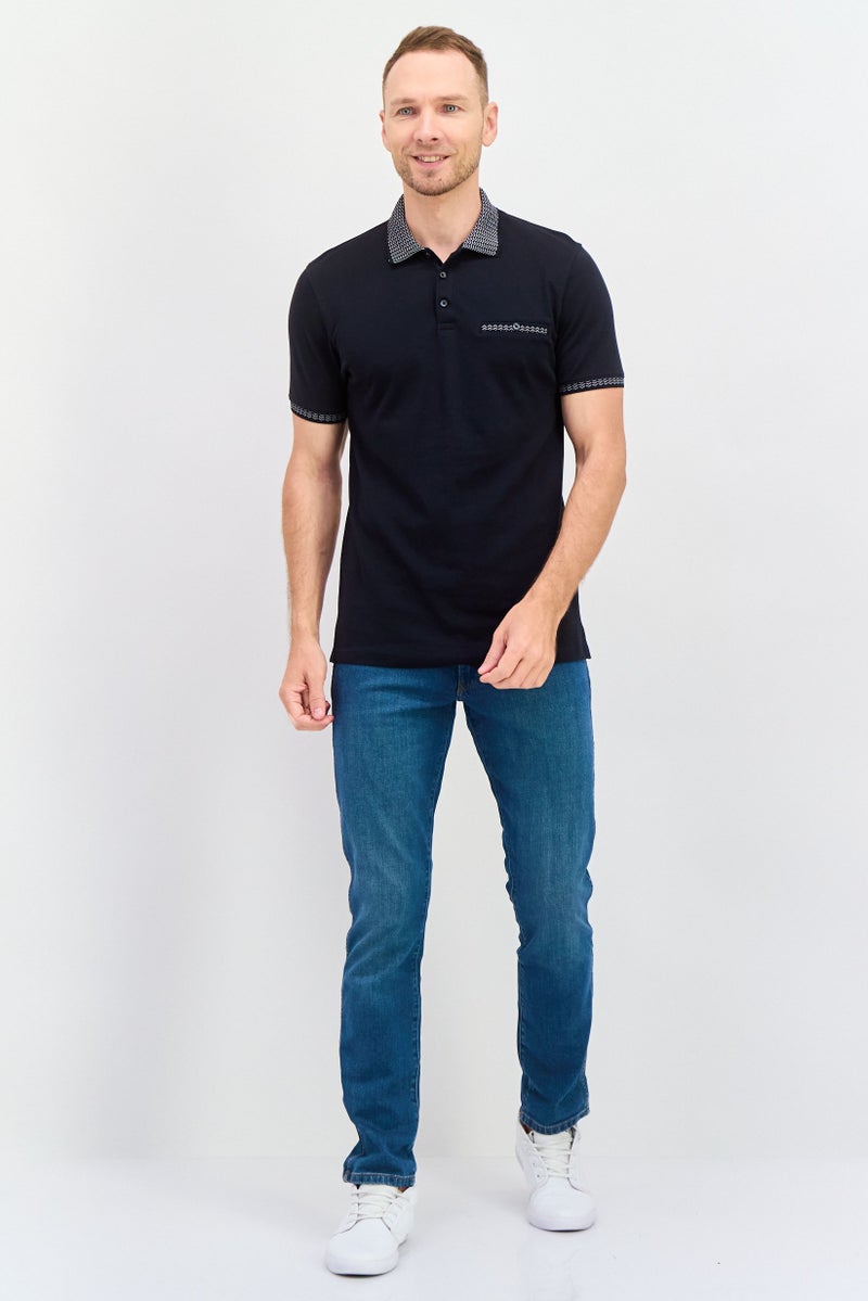 Men Regular Fit Solid Short Sleeves Polo Shirt, Navy