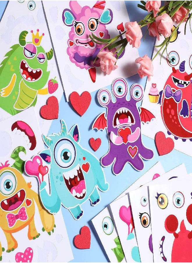 Outus Valentine's Day Craft Kits Face Stickers for Kids Valentines Party Favors Supplies Make Your Own Face Stickers Heart Animal Crafts for Kids Birthday School Class Party Decorations (24 Sets)