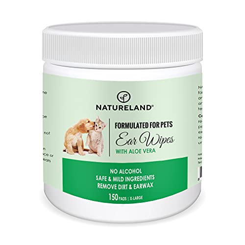 Natureland [150 pcs Extra-Large] Natureland Dog Ear Wipes - Extra Large Pads [170%] - Otic Cleaning Wipes for Infections and Controlling Ear Infections and Ear Odor in Pets - Image 1