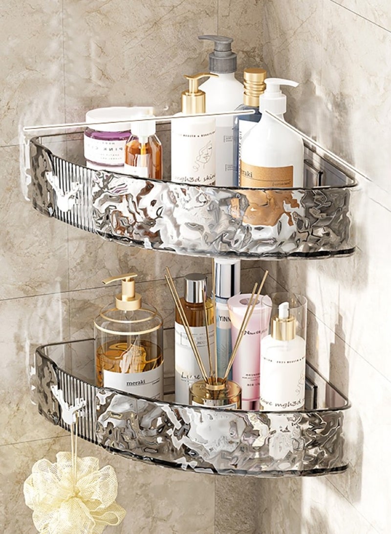 UrbanEssentia Shower Caddy Shelf, Set Of 2pcs, Corner Bathroom Shelf For Bathroom Organizer And Storage, No-Drilling Shower Organizer, Transparent ABS+PET Bathroom Accessories (Transparent Black) - Image 1