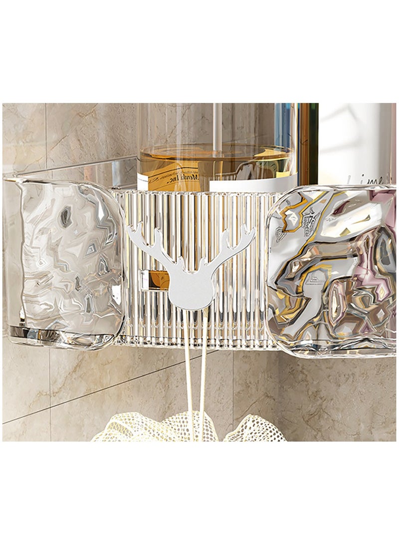 UrbanEssentia Shower Caddy Shelf, Set Of 2pcs, Corner Bathroom Shelf For Bathroom Organizer And Storage, No-Drilling Shower Organizer, Transparent ABS+PET Bathroom Accessories (Transparent Black) - Image 3