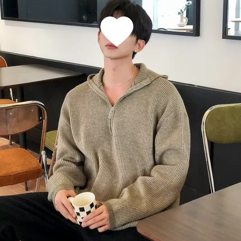 Casual Knit Sweater Mens Hoodie Winter camel (high quality)